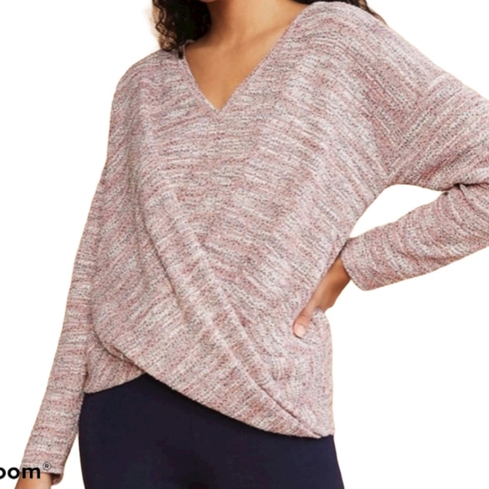 Lou & Grey Loft Tweed Twist Front Pink Sweater Top